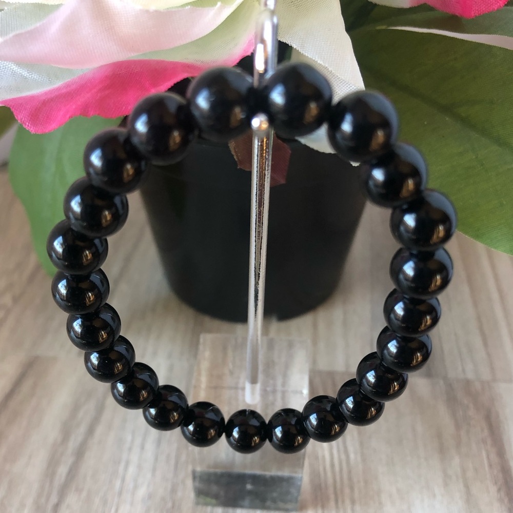 Obsidian Natural Stone Beads Stretchable Bracelet 7" - 8mm Beads Best Gift